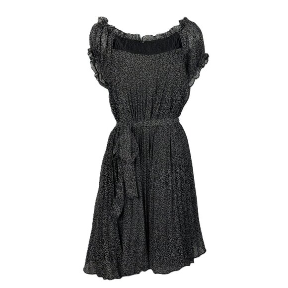 RAY Pleated Dress Size S Sheer Black White Floral Ruffled Belted Whimsygoth - Picture 1 of 8